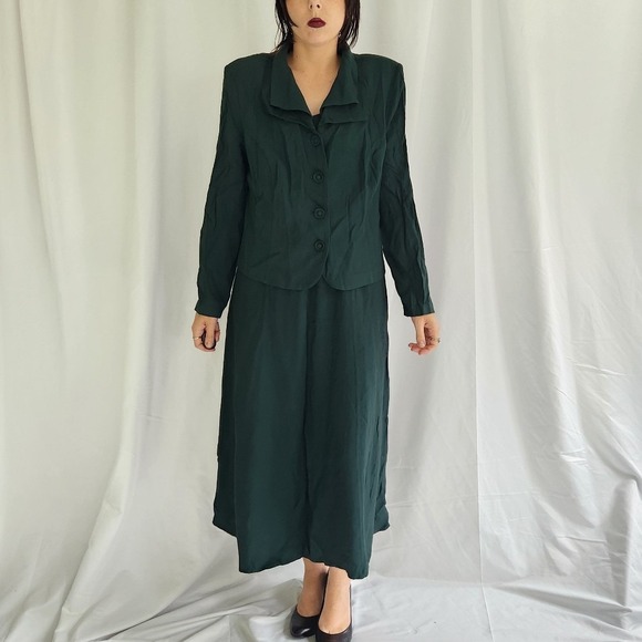 90s Green Midi Dress and Jacket - Picture 1 of 6